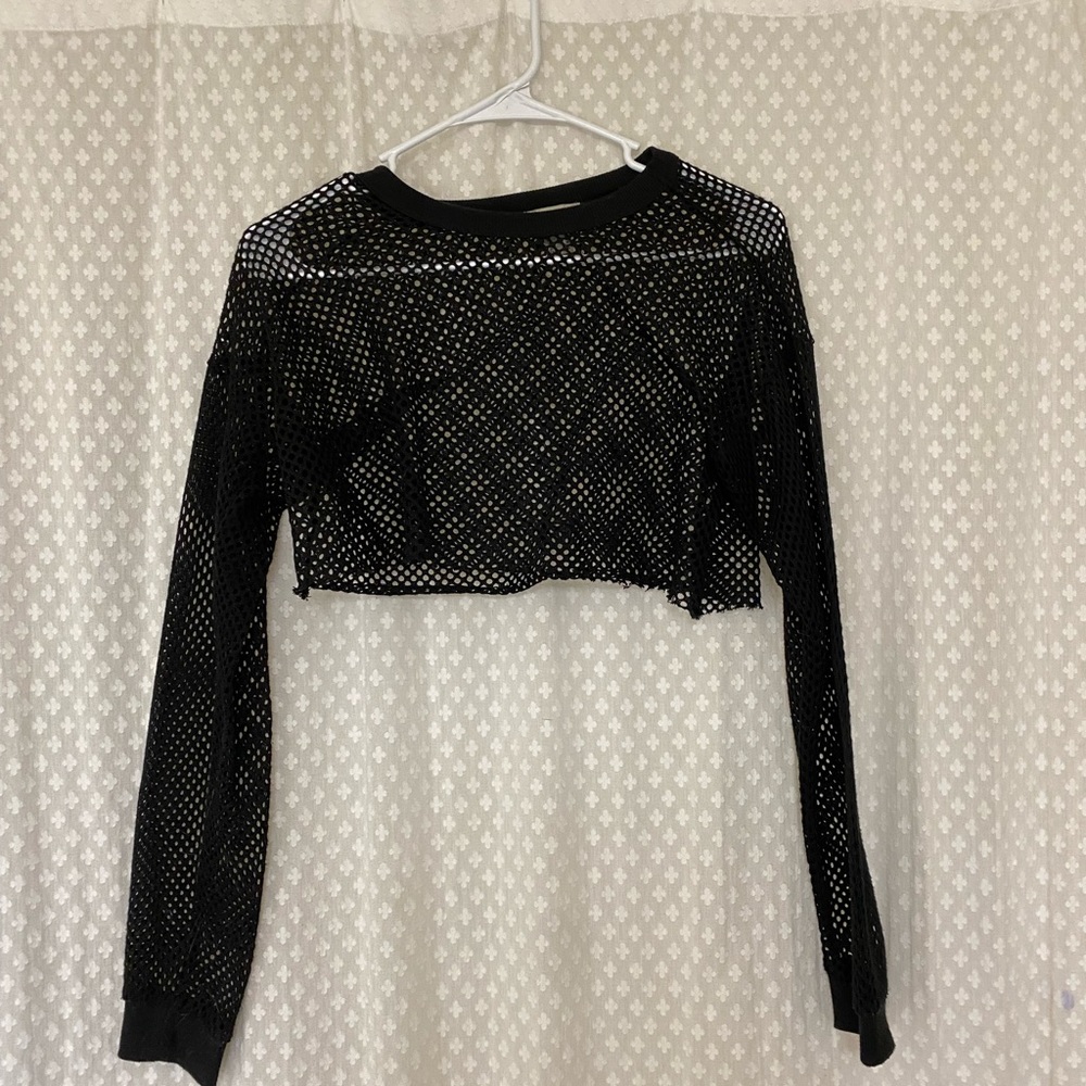 Forever 21 Black Mesh Crop workout top